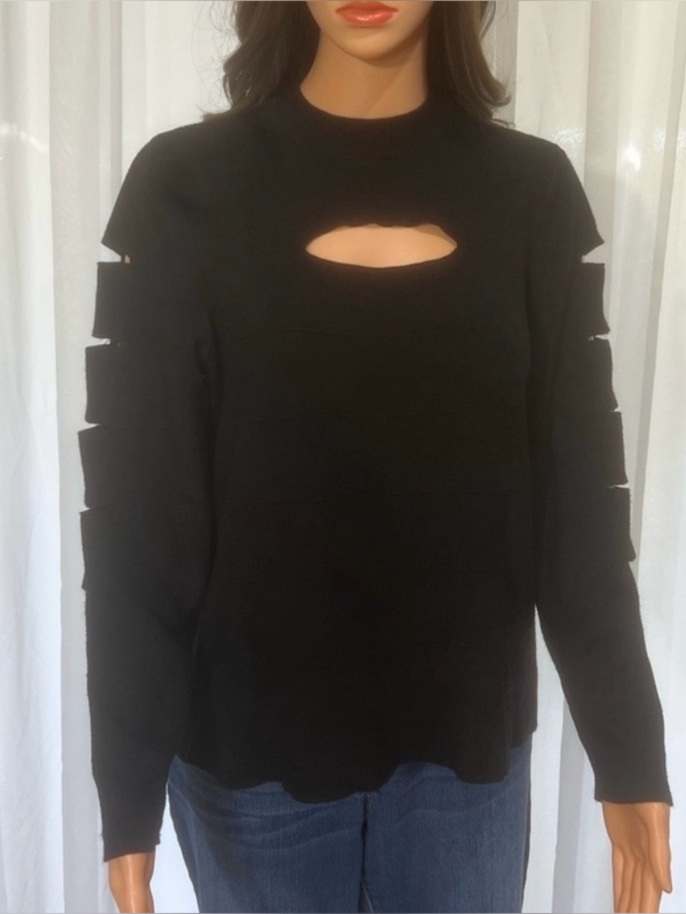 Jennifer Lopez Black Ladder Sleeve Sweater
